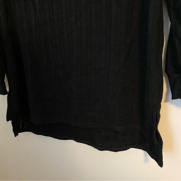 Loveappella Tunic Top Ribbed Pointelle Off the Shoulder Black Casual Fold Over - Picture 4 of 11